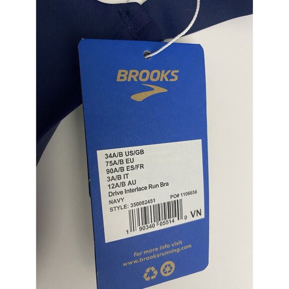 Brooks 34A/B Run Drive Interlace Navy Sports Bra Compression Quick Dry Woven - Picture 4 of 10